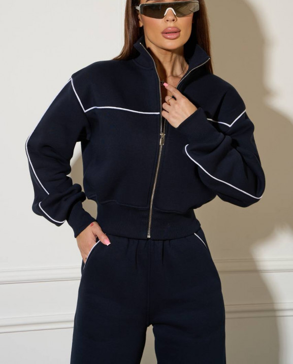 55/1 спортивний костюм на флісі з кантом котфта на блискавці зі штанами палацо